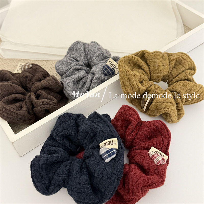 韩系麻花针织褶皱毛线大肠发圈高级感气质头花发绳高弹力爱心头绳