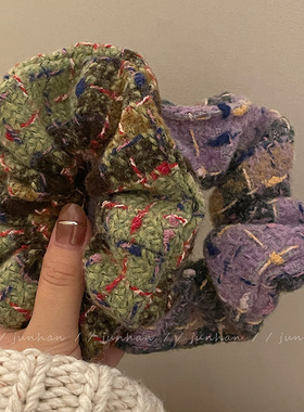 油画法式粗呢亮紫色大肠圈发圈丸子头绳发绳女皮筋扎发