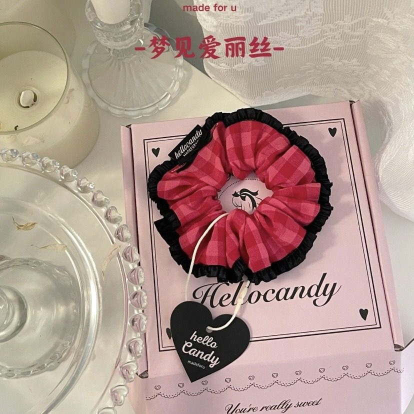 现现~梦见爱丽丝hellocandy火龙果色蕾丝发圈甜美蝴蝶结肠圈