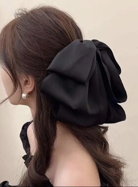 黑色缎面优雅蝴蝶结发夹女后脑勺扎马尾抓夹2024新款顶夹头饰