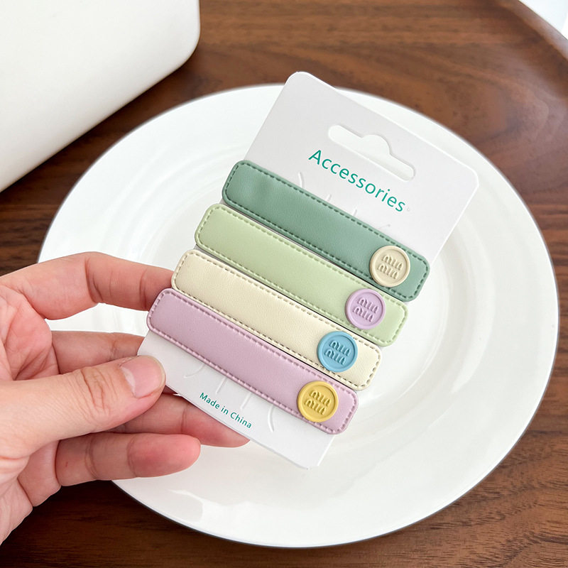 韩国超甜美糖果色PU皮质bb夹奶油色可爱儿童发夹碎发夹侧边刘海夹