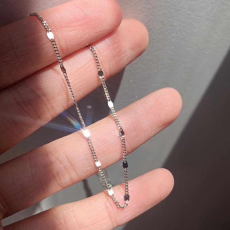s925纯银超闪亮片项链女ins满天星素链小众轻奢设计可叠戴锁骨链