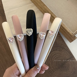 爱心水钻发箍氛围感粉色缎面高颅顶宽边头箍发卡发饰女