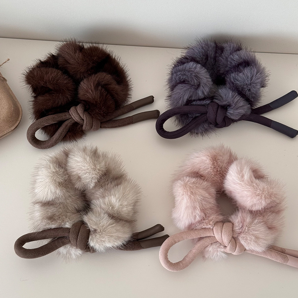 软萌温暖蝴蝶结毛绒大肠发圈女2025新款高弹力耐用发绳扎马尾头绳