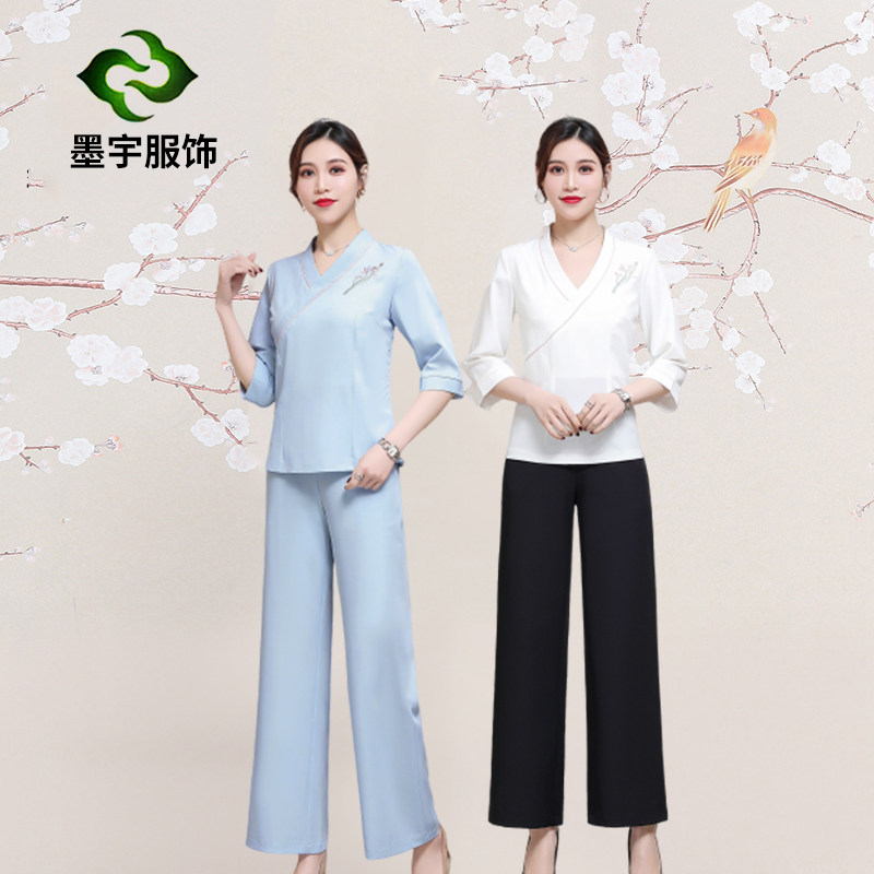 高端新款绣花养生足疗工服工作服图片