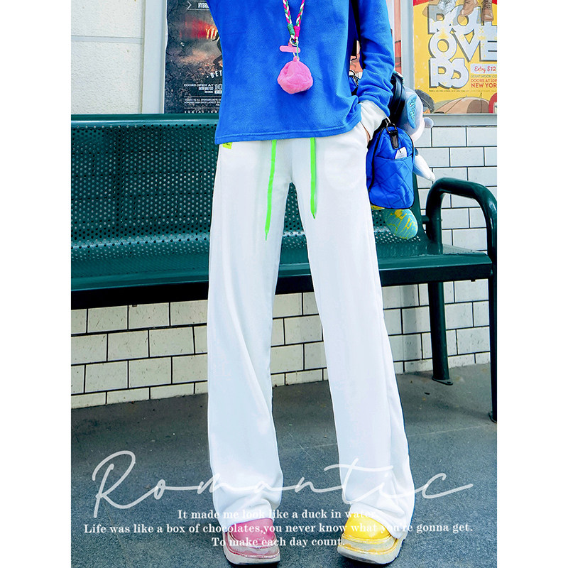 YHAY白色彩色直筒加绒休闲裤秋冬新款字母贴布潮牌宽松显瘦卫裤女,女装/女士精品,休闲裤,淘宝优惠券,粉丝福利购,淘宝优惠卷