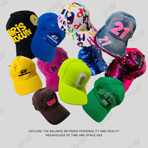 彩色字母数字贴布亮片刺绣鸭舌帽