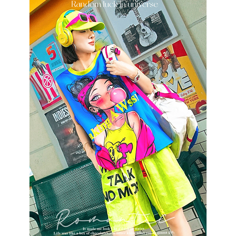 YHAY彩色涂鸦字母休闲背心春夏新款卡通图案潮牌宽松运动无袖T恤,女装/女士精品,背心吊带,淘宝优惠券,粉丝福利购,淘宝优惠卷