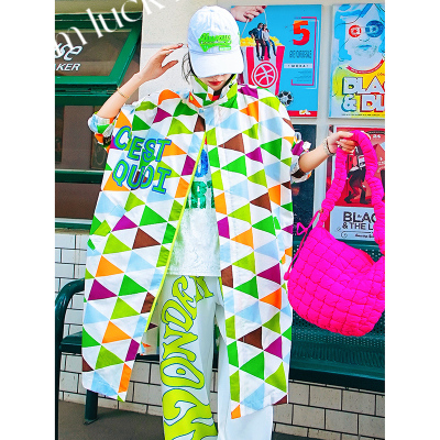 彩色字母方块休闲衬衫防晒衫风衣