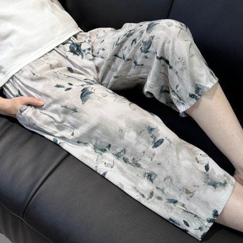 外穿七分裤凉感棉绸新款夏季人造棉女绵绸薄宽松遛弯裤睡裤家居裤