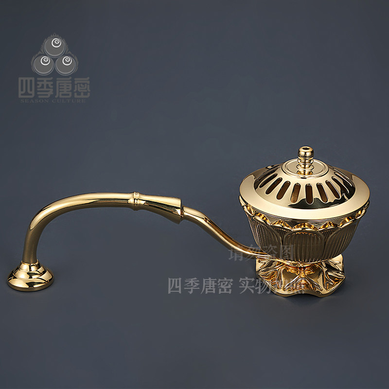 四季唐密 真言宗黄铜本色抛光手持香炉 手炉 莲花莲华手炉 纯铜法