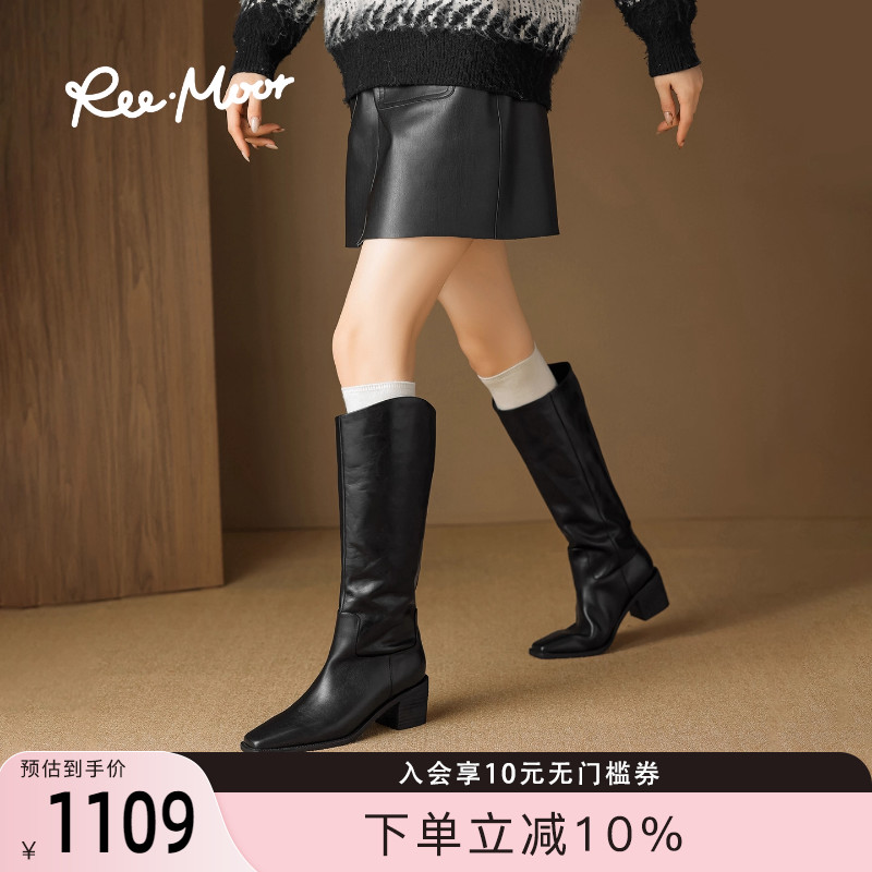 REEMOOR方头粗跟长筒靴