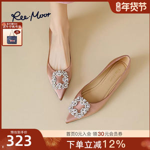 REEMOOR睿慕2025秋季新款水钻方扣蛋卷鞋软底尖头平底单鞋婚鞋女