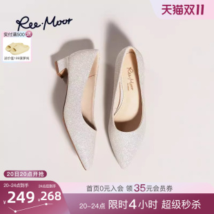 气质尖头女鞋 REEMOOR睿慕2025秋季 浅口单鞋 女粗跟仙女风跟鞋 新款
