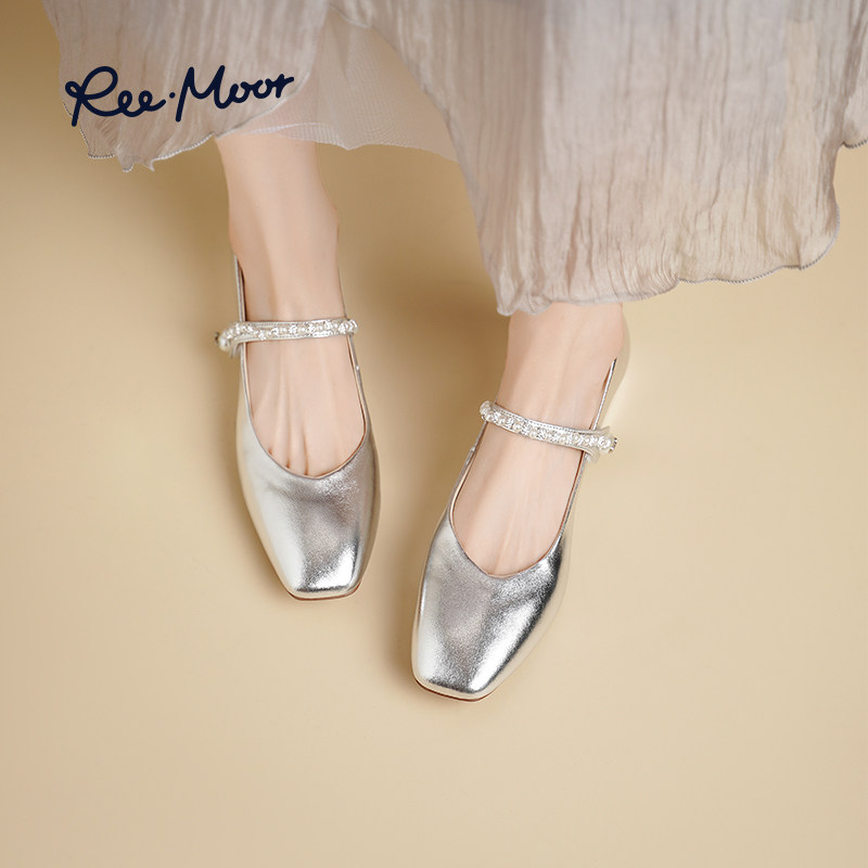 REEMOOR睿慕2025秋季新款水钻一字带玛丽珍鞋女平底鞋浅口单鞋女