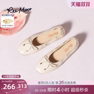 女 舒适软底通勤蛋卷鞋 REEMOOR睿慕2025秋新款 蝴蝶结羊皮浅口单鞋