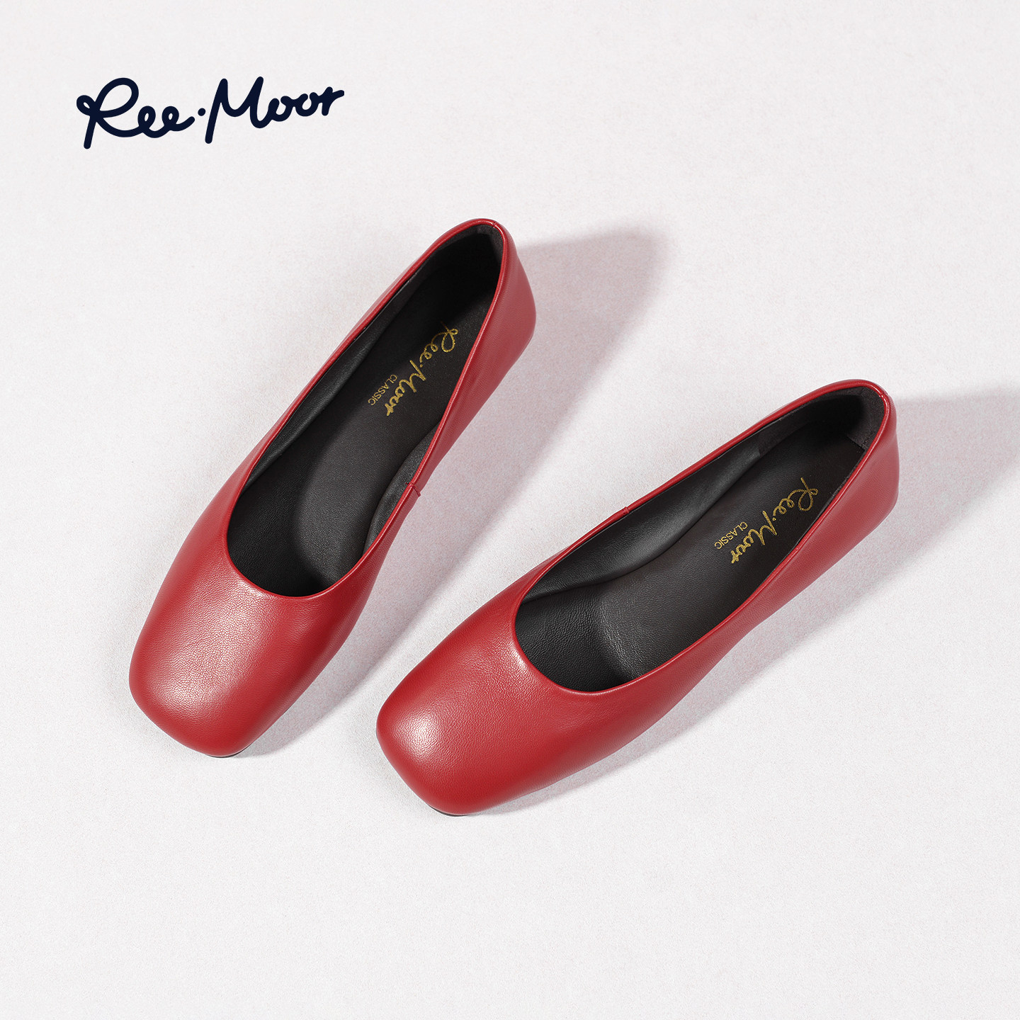 REEMOOR睿慕2025秋季新款法式方头浅口女平底休闲通勤羊皮