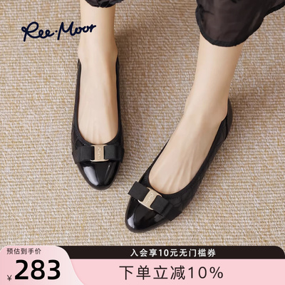 睿慕春款小香风蝴蝶结格纹船鞋