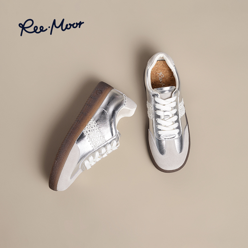 REEMOOR睿慕2025秋季银色德训鞋女新款复古板鞋百搭鞋子休闲鞋