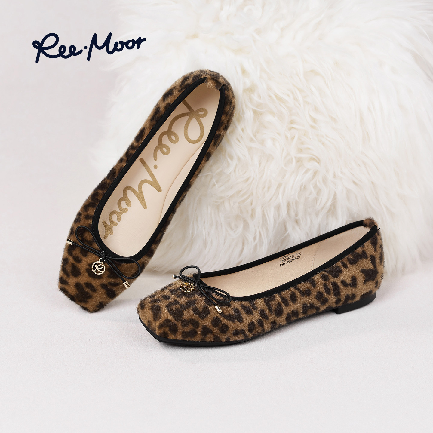 REEMOOR睿慕2025秋季新款豹纹玛丽珍鞋平底浅口一字带单鞋