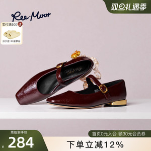 REEMOOR睿慕2025秋季新款法式玛丽珍鞋一字扣带浅口单鞋粗跟女鞋