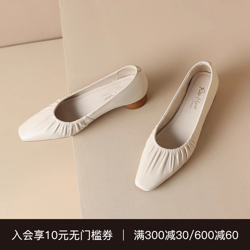 REEMOOR睿慕2024春季新款法式羊皮温柔晚晚鞋中跟玛丽珍豆豆鞋女