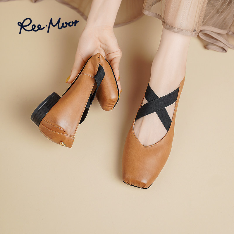 REEMOOR2025秋季新款猪鼻子玛丽珍鞋女芭蕾舞鞋法式浅口单鞋