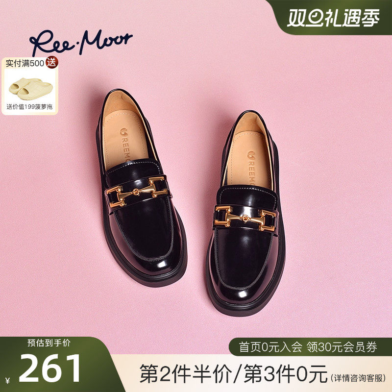 REEMOOR睿慕25秋季新款商场同款厚底乐福鞋黑色女英伦风小皮鞋