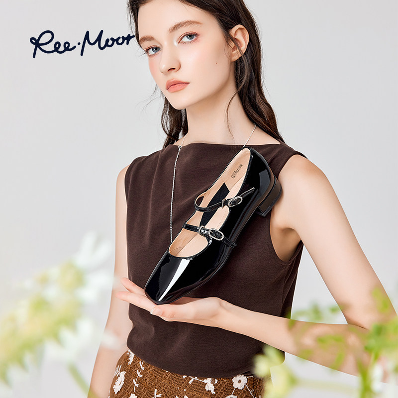 REEMOOR睿慕2025秋新款法式复古晚晚风芭蕾鞋粗跟银色浅口单鞋女