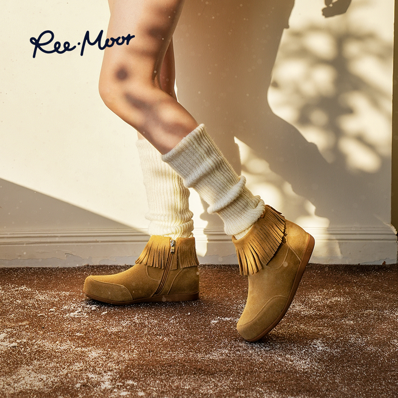 REEMOOR流苏靴女侧拉链平底