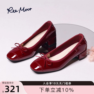 REEMOOR女漆皮蝴蝶结芭蕾鞋