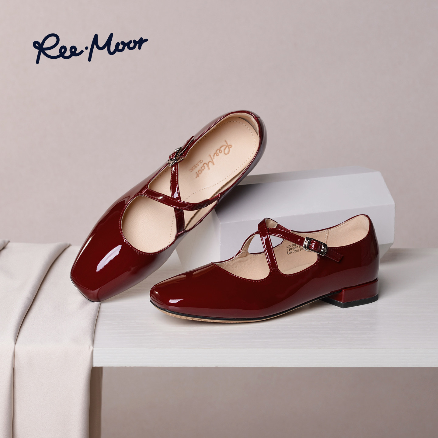 REEMOOR睿慕2025秋季新款法式经典玛丽珍鞋浅口单鞋粗跟增高女鞋