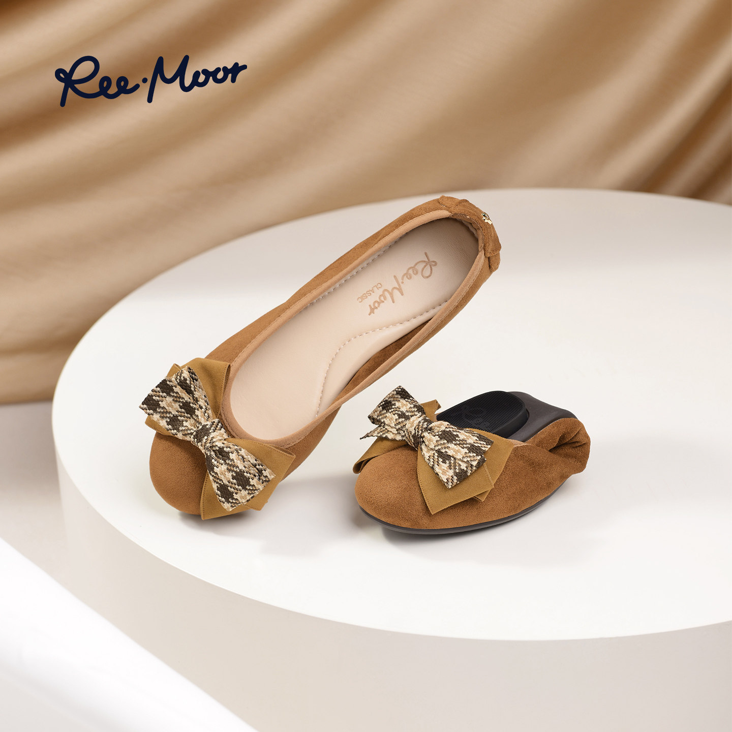 REEMOOR睿慕2025秋季新款法式蝴蝶结浅口女休闲通勤单鞋蛋
