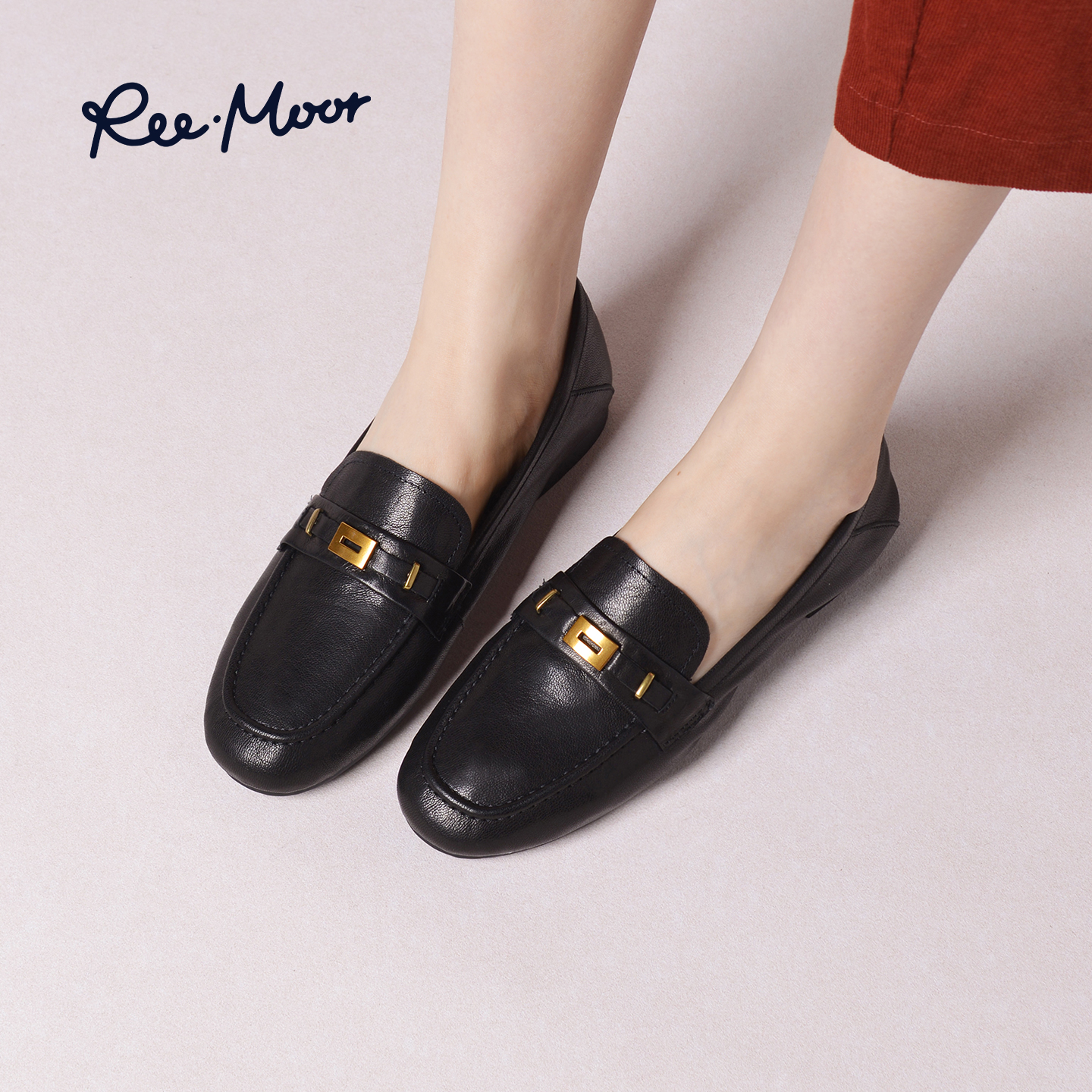 REEMOOR睿慕2025秋季新款复古英伦风圆头粗跟厚底商务乐福鞋女