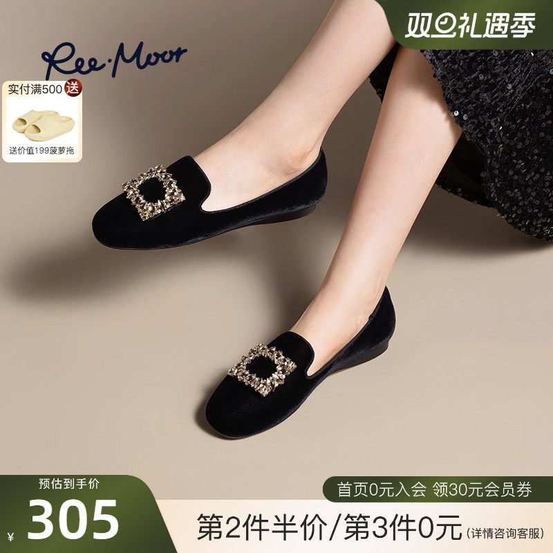 REEMOOR睿慕2025新款水钻方扣乐福鞋豆豆鞋舒适软底一脚蹬