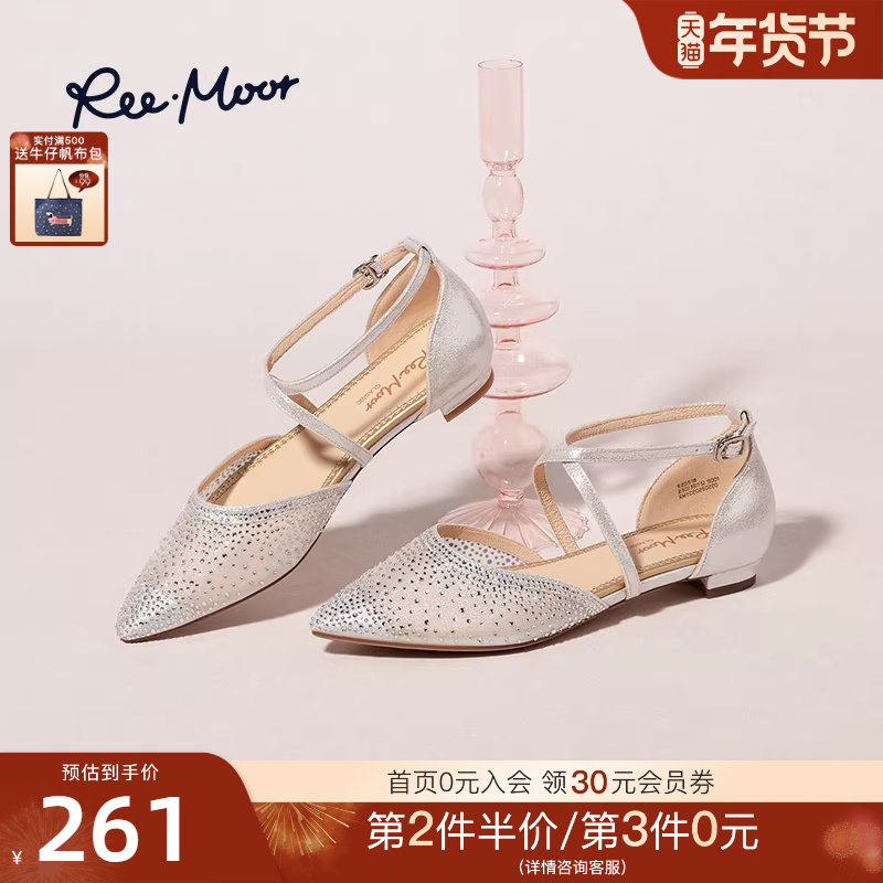 REEMOOR睿慕2025夏季新款尖头水钻鞋跟鞋单鞋浅口凉鞋女婚