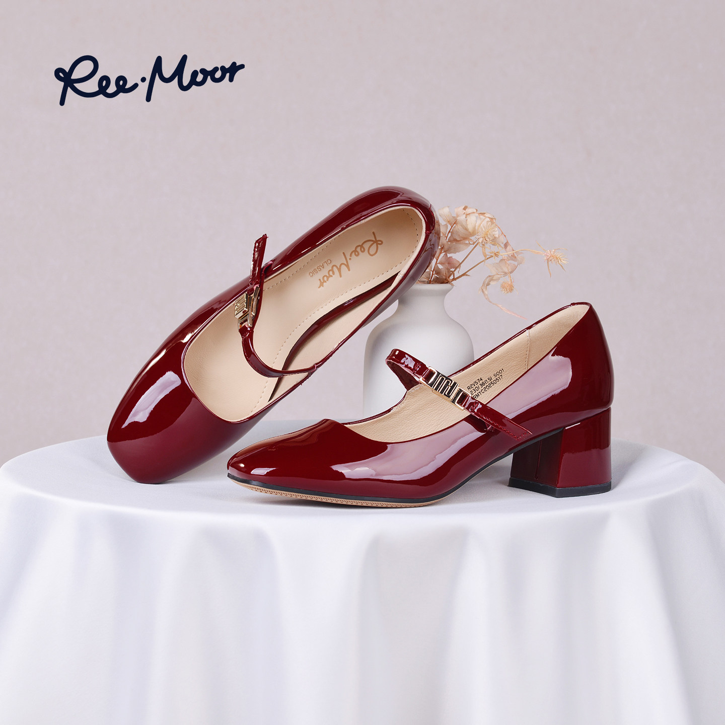 REEMOOR睿慕2025秋季新款法式晚晚风方头玛丽珍粗跟高跟鞋女鞋
