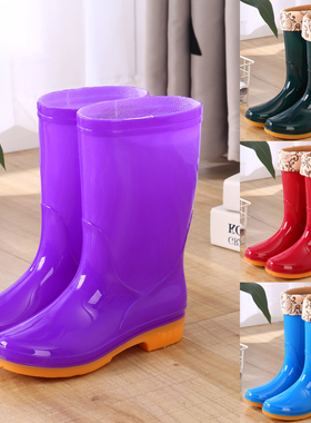 加绒雨鞋女中短筒时尚水鞋酒店厨房洗车防滑耐磨雨靴女胶鞋工作鞋