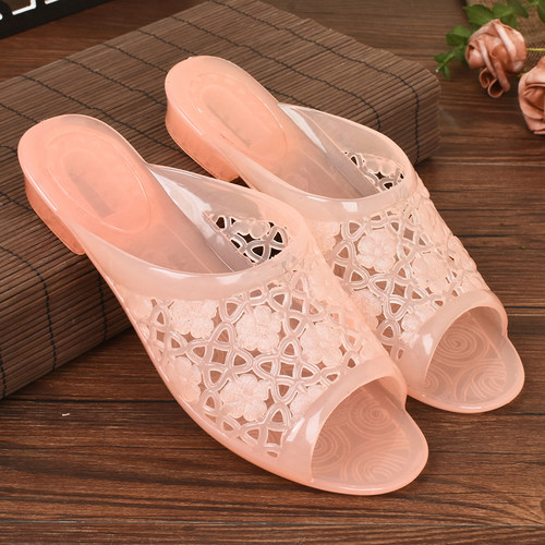 鞋子女士妈妈凉拖鞋家居浴室洗澡防滑新款水晶鞋夏外穿老式拖鞋女