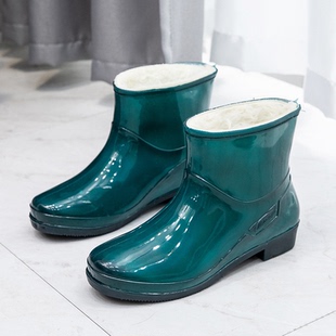 冬季雨鞋女士短筒加厚保暖水鞋加绒棉防水靴防滑厨房胶鞋雨靴女鞋
