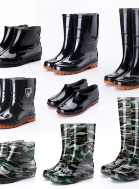 保暖中高筒雨鞋男士耐磨工作水靴短筒套鞋低帮牛筋底防滑塑胶棉鞋