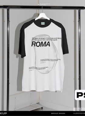 插肩悬挂T恤落肩潮流酸性短袖文化衫贴素材创高清VIPSD样机可改色