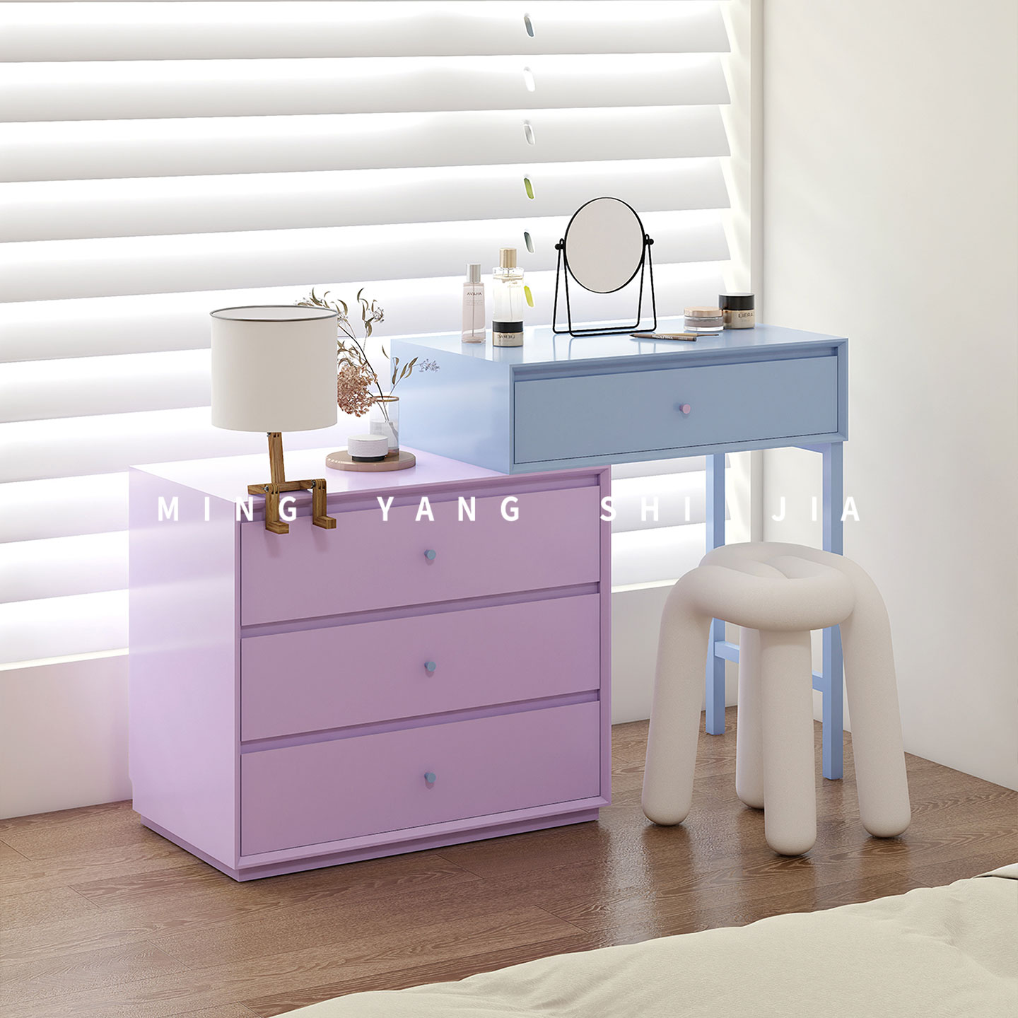 斗柜一体奶油风卧室实木现代简约