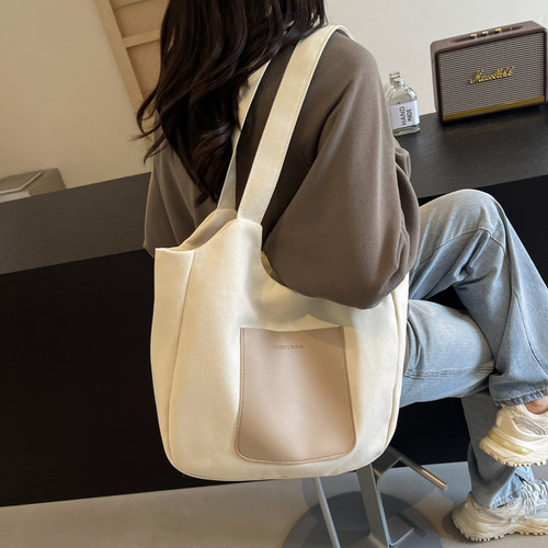 原创休闲慵懒帆布包2024百搭大容量文艺托特包通勤简约单肩手提包