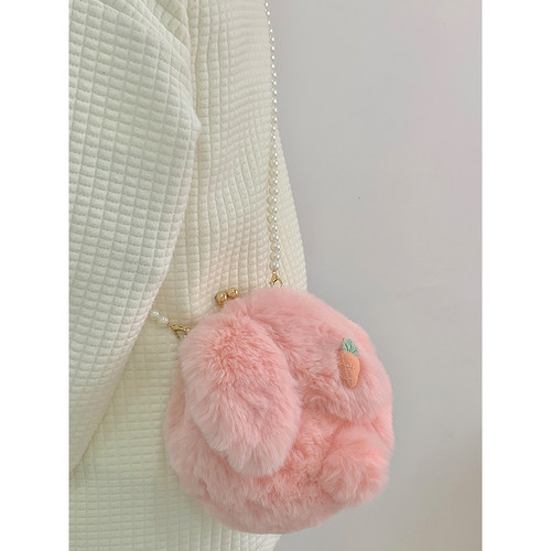 可爱毛绒兔子链条休闲百搭斜挎包