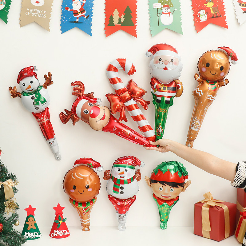 圣诞节手持棒气球装饰场景布置商场幼儿园活动氛围装扮道具小礼品