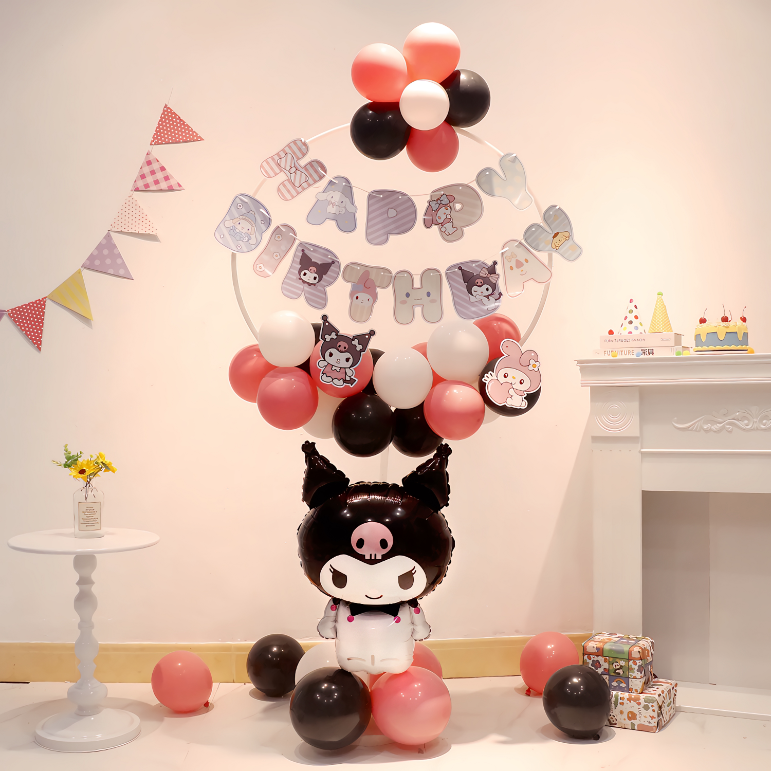 三丽鸥主题圆环立柱支架生日装饰品库洛米儿童周岁背景墙场景布置