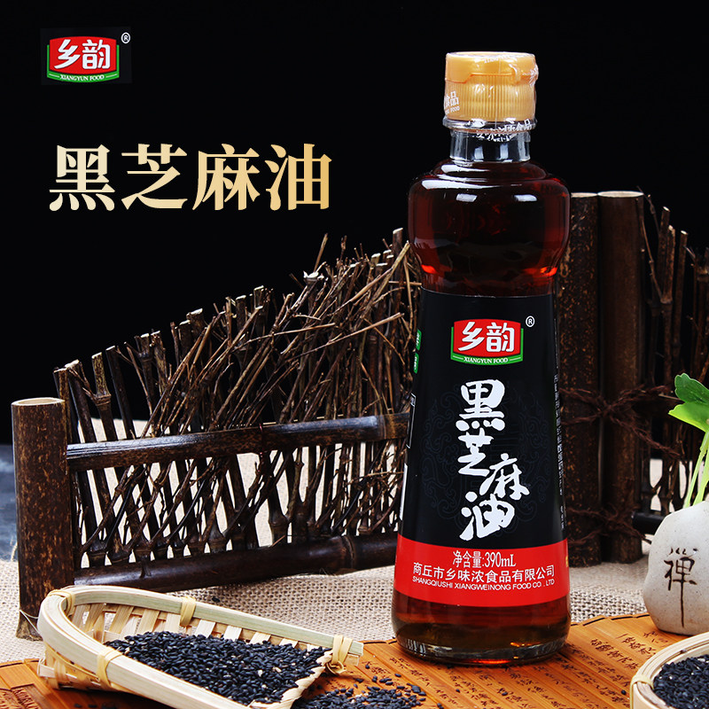 乡韵纯黑芝麻小磨香油390ml家用