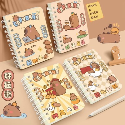 A7小笔记本子线圈本口袋本卡皮巴拉卡通横线可爱超萌随身记事本便携小号迷你学生作业登记本记单词记录备忘录