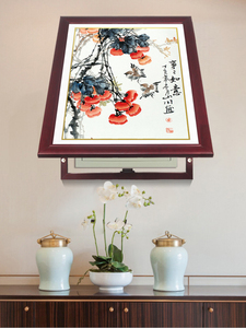 圣蓝诺 中式实木框装饰画国画配电箱画竖推拉电表箱竖款电闸箱画